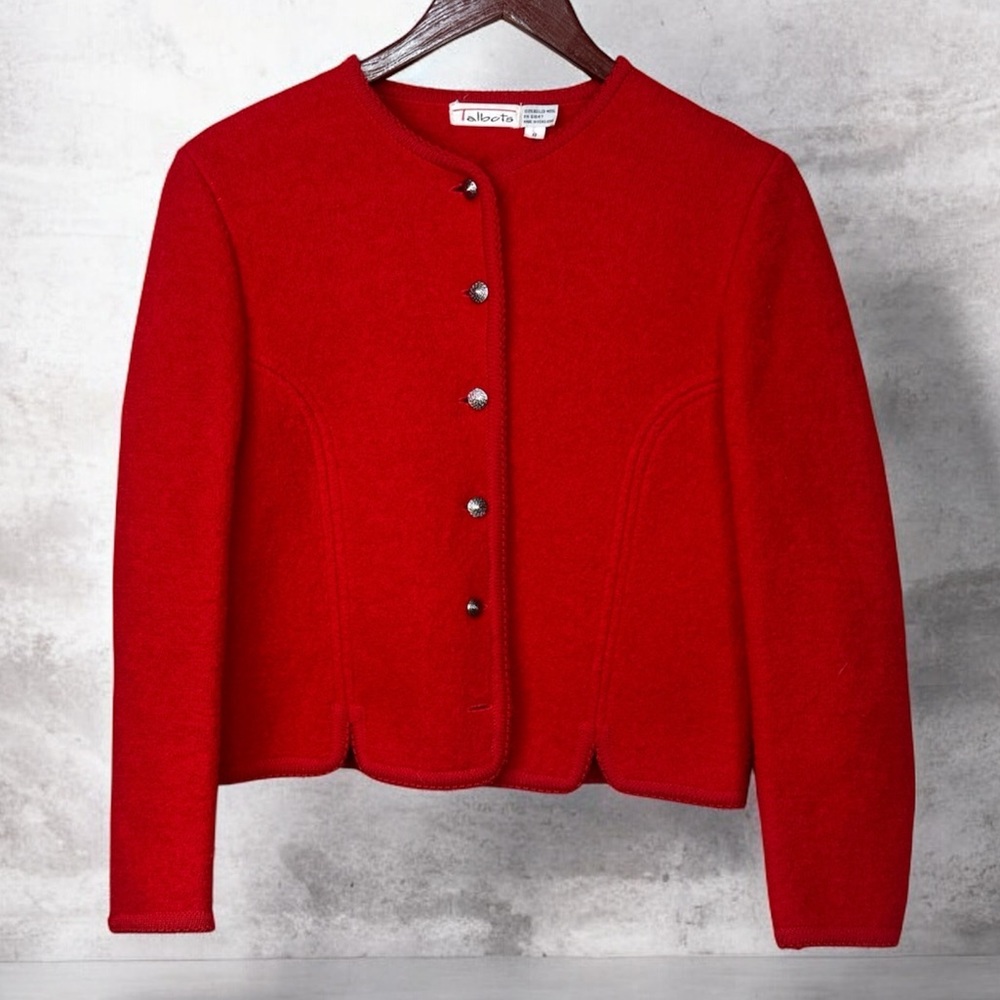 Talbots Vibrant Red Wool Cardigan sweater size 8